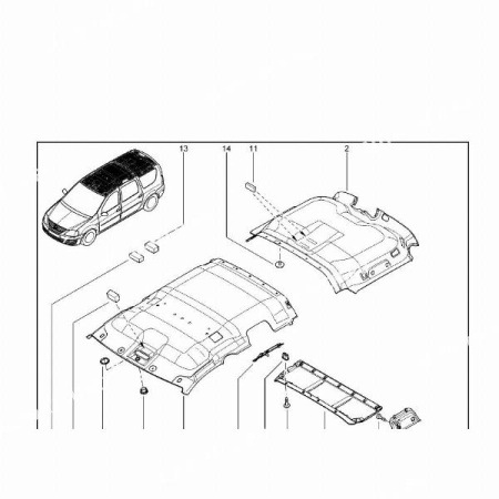 Обивка потолка LADA Largus передняя часть (универсал) (без полки крыши, мультимедиа, эра-глонасс) Lada LADA 8450090081