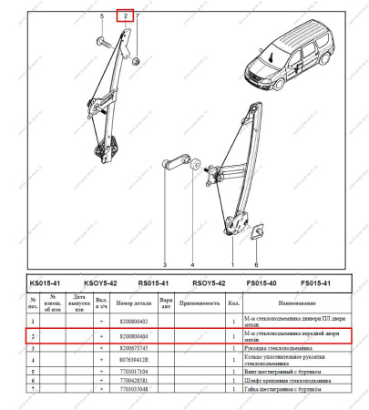 Стеклоподъемник LADA Largus/Лада Ларгус передней правой двери (механ) Lada LADA 807202399R