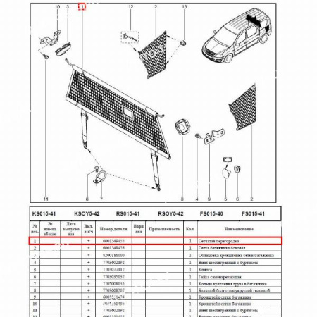 Сетчатая перегородка багажника LADA Largus/Лада Ларгус Румыния Оригинал  6001549455