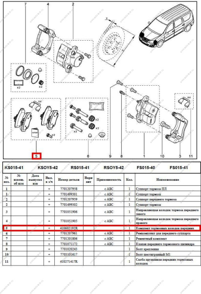 Колодки тормозные передние LADA Largus/Лада Ларгус 8 кл К-Т 1коробка (с усиками) с 4 шт. универсал Lada LADA 410602192R