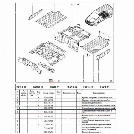 Поперечина центральная пола заднего LADA Largus Renault RENAULT 6001548780