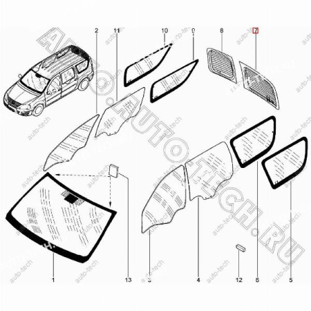 Стекло двери задка LADA Largus/Лада Ларгус левое бесцветн. с э/о КМК KMK GLass VAZS0094