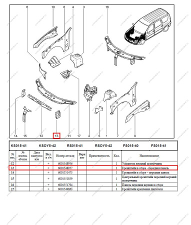 Стойка рамки радиатора LADA Largus/Лада Ларгус левая Renault RENAULT 6001548957
