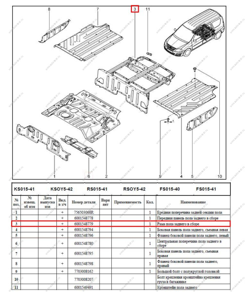 Рама пола заднего LADA Largus/Лада Ларгус Renault RENAULT 6001548779