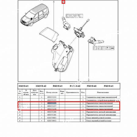 Переключатель подрулевой правый (управление стеклочистителем)LADA Largus/Лада Ларгус 6001551357/6001551358 Breckner BRECKNER BK61003