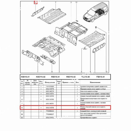 Фланец LADA Largus/Лада Ларгус боковой панели пола заднего правый Renault RENAULT 6001548798