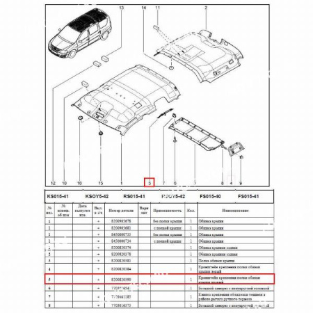 Кронштейн крепления полки LADA Largus/Лада Ларгус обивки крыши правый Renault RENAULT 8200820390