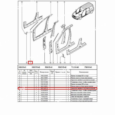 Держатель уплотнителя передней двери правый LADA Largus/Лада Ларгус Renault RENAULT 6001546758