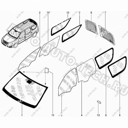 Стекло лобовое зеленое RENAULT Logan/LADA Largus 6001546697 с полосой КМК KMK GLass RENT0061