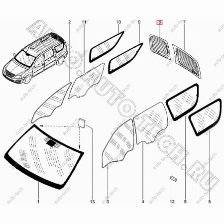 Стекло двери задка LADA Largus/Лада Ларгус правое бесцветн. КМК KMK GLass VAZS0095