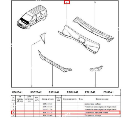 Поперечина передней стойки LADA Largus/Лада Ларгус (надставка щитка передка) Renault RENAULT 6001551458