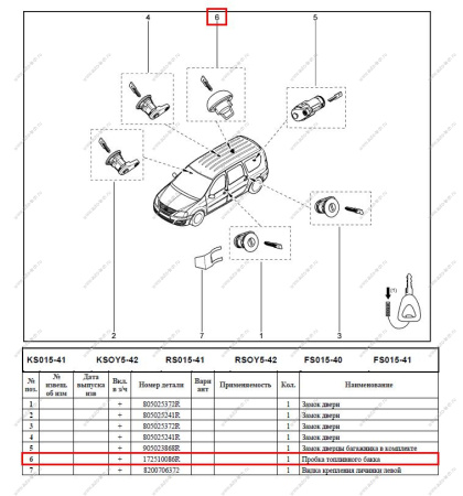Пробка LADA Largus/Лада Ларгус топливного бака с ключом LADA LADA 172510086R