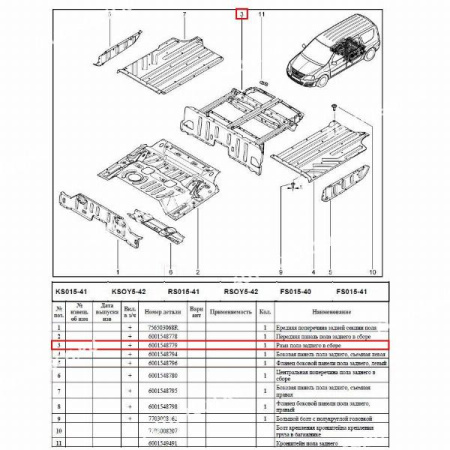 Рама пола заднего LADA Largus/Лада Ларгус Renault RENAULT 6001548779