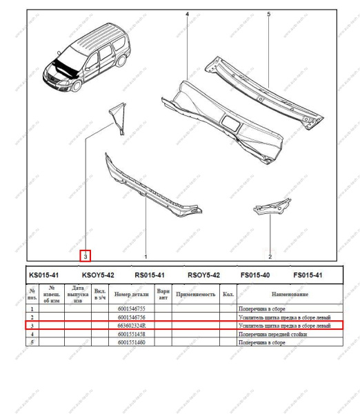 Усилитель щитка передка правый LADA Largus/Лада Ларгус/ XRAY Renault RENAULT 663602324R