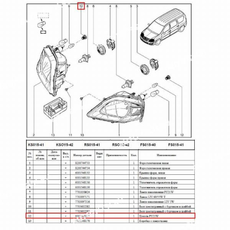 Гнездо повторителя сигнала поворота РY21W LADA Largus/Лада Ларгус Renault RENAULT 6001548131