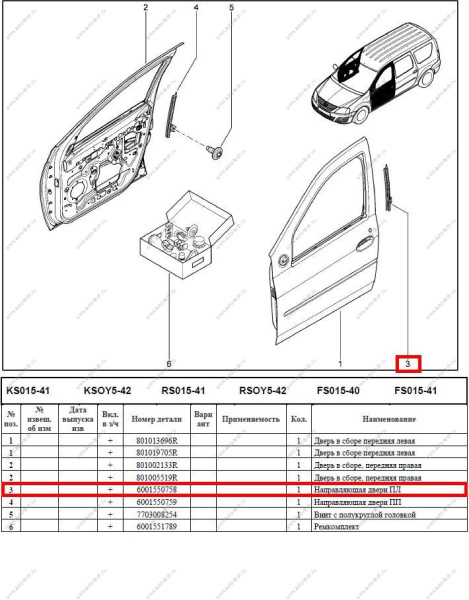 Направляющая стекла задняя передней левой двери LADA Largus Renault RENAULT 6001550758
